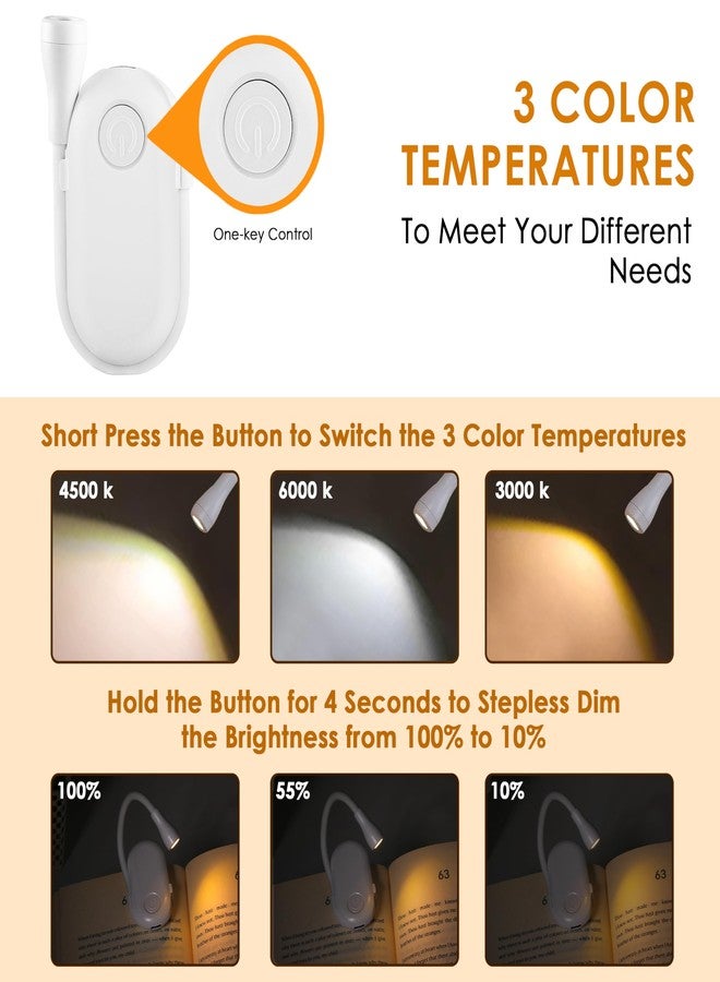 الجستو مصباح قراءة قابل لإعادة الشحن من جيستو مع مشبك - إضاءة بثلاثة ألوان متغيرة للقراءة في السرير | مصباح LED يعمل لمدة 80 ساعة ليلاً | مصباح قراءة مرن بمشبك على شكل رقبة معقوفة لمحبي الكتب - Image 2